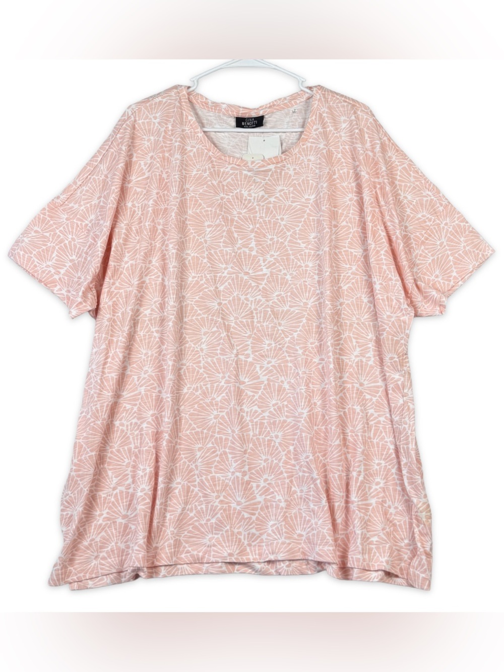 Gina Benotti Top Womens XXL‎ White Pink Shell Short Dolman Sleeves NWT